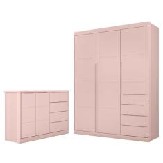 Imagem de Jogo De Quarto Infantil Guarda Roupa 2 Portas E Cômoda 4 Gavetas Lua P04 Rose - Mpozenato