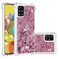 Imagem de GYHOYA Capa protetora à prova de choque compatível com Samsung Galaxy A51 com glitter de luxo fofo líquido areia movediça transparente TPU para meninas e mulheres elegante à prova de choque para