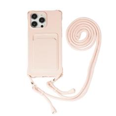 Imagem de Capa de cordão para iPhone 15 14 12 13 11 Pro Max Mini XS X XR 8 7 Plus Suporte para slot de cartão à prova de choque Capa de alça de colar crossbody, rosa, para iPhone 11 ProMax