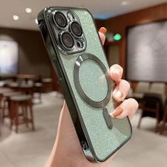 Imagem de Capa luxuosa de carregamento sem fio galvanizada, para iphone 14 13 12 11 pro max plus capa macia com glitter, verde, para iphone 11pro