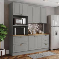 Imagem de Cozinha Completa Americana 7 Portas 5 Gavetas 100% Mdf Cinza/Nature Ce758 - Henn
