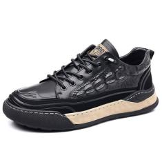Imagem de Sapatos masculinos casuais de couro com sola grossa para aumento de altura para skate esportivo, Preto, 39