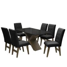 Imagem de Conjunto De Mesa Para Sala de Jantar Dubai 1,80m MDF com 6 Cadeiras Castanho / 