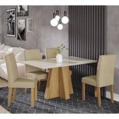 Imagem de Conjunto de Mesa Patricia 130 cm com 4 cadeiras Maia Cimol Nature/offwhite/gengibre
