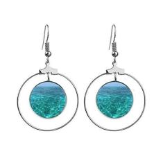 Imagem de Brincos com imagem da natureza da ciência da água do oceano, argola pendurada, joia circular