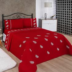 Imagem de Jogo de Lençol Realeza Micropercal Bordado King 04 Peças - Vermelho