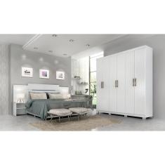 Imagem de Quarto De Casal Com Guarda Roupas 6 Portas E Cabeceira Extensível Panan Móveis Branco Branco
