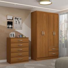Imagem de Guarda-Roupa Solteiro Lucy 4 Portas 2 Gavetas Com Cômoda 5 Gavetas Cin