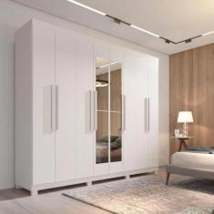 Imagem de Guarda-Roupa Casal Milão 8 Portas 4 Gavetas Com Espelho Branco - Imop