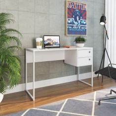 Imagem de Escrivaninha 120cm 2 Gavetas P1012 Placa e Ponto Branco