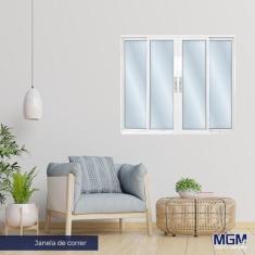 Imagem de Janela de Alumínio de Correr 100x150cm 4 Folhas 2 Fixas com Vidro Liso Linha Solida MGM Branco