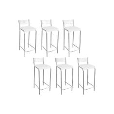 Imagem de Banqueta Gênova B705 Kit 6 Un Cromada - Assento Branco 106 - Kappesberg