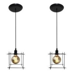 Imagem de 02 Luminarias Pendente Aramado Retrô - Quadrado