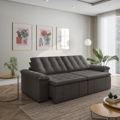 Imagem de Sofá Cama Retrátil e Reclinável 4 Lugares 280cm em Linho com Molas Palmeira Cabecasa Madeiramadeira Cinza