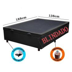 Imagem de Cama Box Baú Casal Blindado Corino Preto Com Pistão A Gás