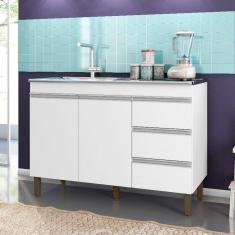 Imagem de Balcão De Cozinha Para Pia Karen 120Cm Sem Tampo 2 Portas E 3 Gavetas Branco - Peternella Móveis