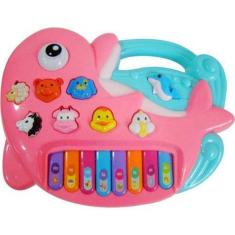 Imagem de Piano Teclado Musical Golfinho Infantil Som Eletronicos Rosa - Toy Kin