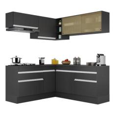 Imagem de Armário de Cozinha Completa de Canto com Rodapé Veneza Multimóveis V2097 Preto/branco