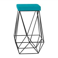 Imagem de Banqueta Decorativa Kathy Base Preta Suede Azul Claro - Gran Belo