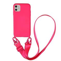 Imagem de Capa de telefone com cordão crossbody para iphone 14 15 Pro Max 13 12 Mini 11 XR XS Plus Colar com corda de pescoço Cabo de silicone com capa, rosa vermelha, para 15 PLUS