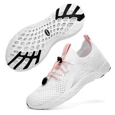 Imagem de ALEADER Tênis feminino leve aquático sem cadarço de secagem rápida, 1 branco e rosa, 38