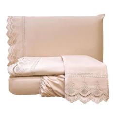 Imagem de Jogo Cama Lençol Queen Supremo Micropercal 300 Fios - Rosê - Casa Show