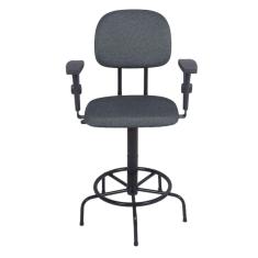Imagem de Cadeira caixa alta com braço - L duplo - regulagem de altura  -  base  de ferro fixa tecido cinza/preto