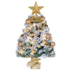 Imagem de BRINJOY Mini árvore de Natal de 61 cm, pequena árvore de Natal flocada de mesa com luzes, temporizador, estrela de topo de árvore, árvore de Natal artificial fosca de neve com ornamentos para