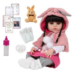 Imagem de Bebê Reborn Fofa Presente Menina Acessórios Morena Silicone - Cegonha