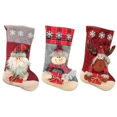 Imagem de Trio De Botas Meias Decoração Enfeite De Natal Boneco Neve Papai Noel Rena 43cm