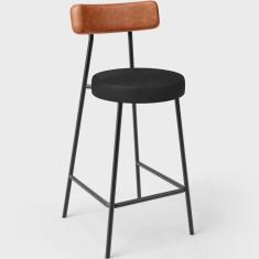 Imagem de Banqueta Baixa Cozinha Sala Jantar Bancada Milão L02 Couríssimo Camel Preto - Lyam Decor