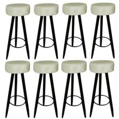 Imagem de Kit 08 Banqueta Alta Flora Pés Palito em Madeira Preto  Bar Bistrô Coz