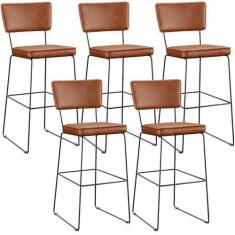 Imagem de Kit 05 Banquetas Altas Cozinha Sala Jantar Base Em Aço Fixa Allana L02