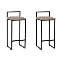 Imagem de Kit 2 Banquetas Altas Industriais em Aço Dori Preto Assento Suede Bege