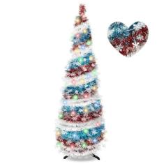 Imagem de Árvore de Natal Pop Up de 5 pés com 90 luzes LED coloridas,8 modos,enfeites de Natal,árvore de Natal artificial,lápis dobrável,pequena árvore de Natal para decoração de festas de Natal em casa interna