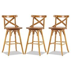 Imagem de Kit 3 Banquetas Alta Espanha Giratória em Madeira Mel RMI