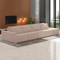Imagem de Sofá Ilha Modulado Milos 432cm Puff Lateral Veludo Rosê G33 - Gran Belo