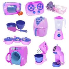 Imagem de Kit Cozinha Infantil Rosa Air Fryer Panela Fogão Louça 25Pç - Altimar