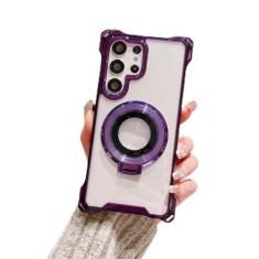 Imagem de Capa de telefone magnética com suporte de anel para Samsung Galaxy S24 Ultra S22 S23 Ultra Plus A53 A33 A54 A15 Capa transparente à prova de choque, Roxo ZJ, Para Samsung A14 4G5G