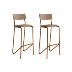 Imagem de Banqueta Sala de Jantar Atlas 1747 Kit 2 Un Cobre/Linho Areia/Courino Caramelo - Carraro