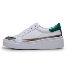 Imagem de Tênis Feminino Casual Fly Couro DIfranca 7701 - Branco Verde - PDK - 2