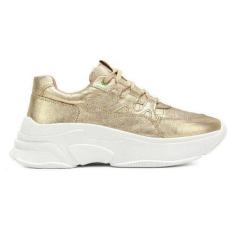 Imagem de Tenis Skeaker Feminino Casual Sola 5,5cm Dourado Couro Legitimo  - Rot