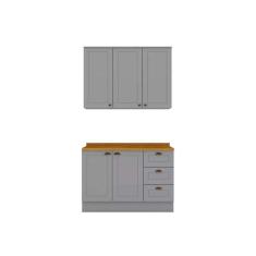 Imagem de Cozinha Modulada Completa Americana 3 Peças (1Aéreo+1Balcão+1Complemento) CZ123 Cinza - Henn