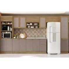Imagem de Cozinha Modulada Completa Botanic 8 Peças (3Aéreos+2Balcões+2Paneleiros+1Complemento) s/Pia M658 Nogueira/Fendi Fosco - Kappesberg