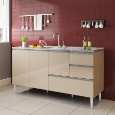 Imagem de Balcão Para Pia De 1,60 Mt Recife 3 Gavetas Amendoa Off White - Bymade