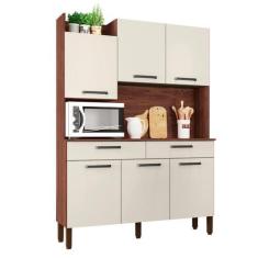 Imagem de Armário De Cozinha Com 2 Gavetas Siena Nogueira Off White - Casah