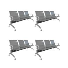 Imagem de Kit 4 Cadeiras para Escritório Longarina 3 Lugares Dubai Cinza