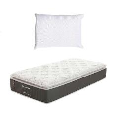 Imagem de Colchão Solteiro King Safira Plush Molas Ensacadas (34x96x203) Branco e Cinza com Travesseiro Guldi Soft Nasa Branco