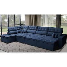 Imagem de Sofá de Canto 4,80x2,36m Retrátil e Reclinável com Molas Cama Inbox Platinum Esquerdo Suede Azul