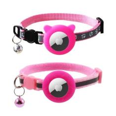 Imagem de Windhunt Pacote com 2 porta-airtag para gatos com sinos, coleira de gatinho com suporte de Airtag Apple para gatos, coleira reflexiva ajustável para gatos com fivela separável para meninas e gatos。